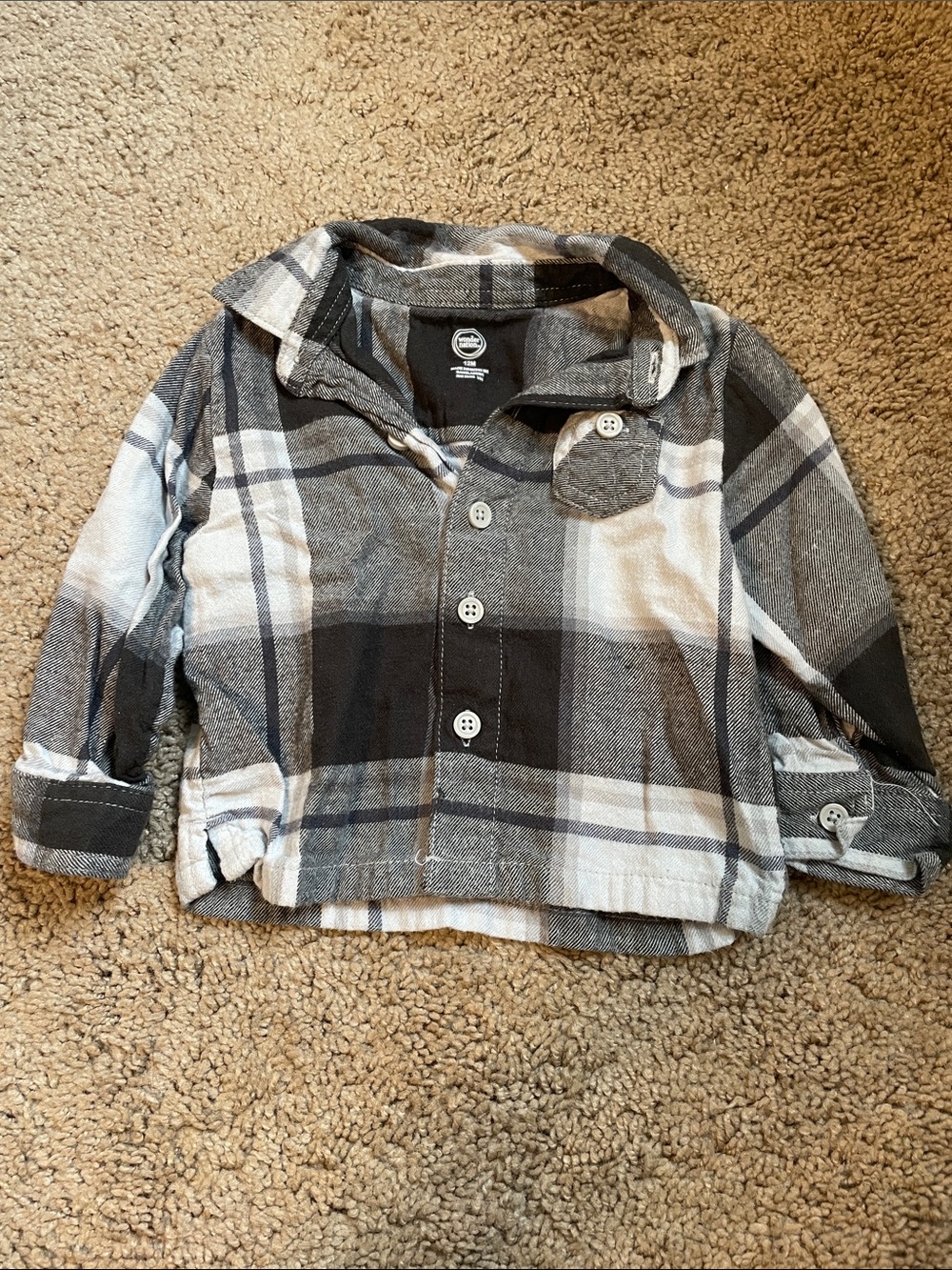 Plaid Button-Up Shirt Jacket in Gray and White - 12m